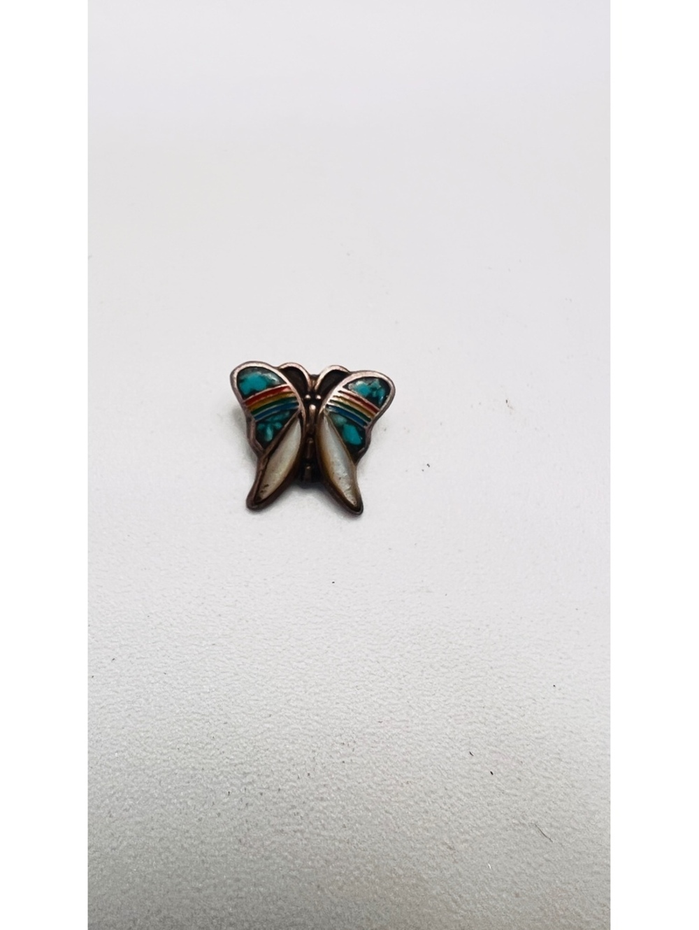 Vintage Sterling Silver Turquoise Coral MOP Inlay Butterfly Slide Charm